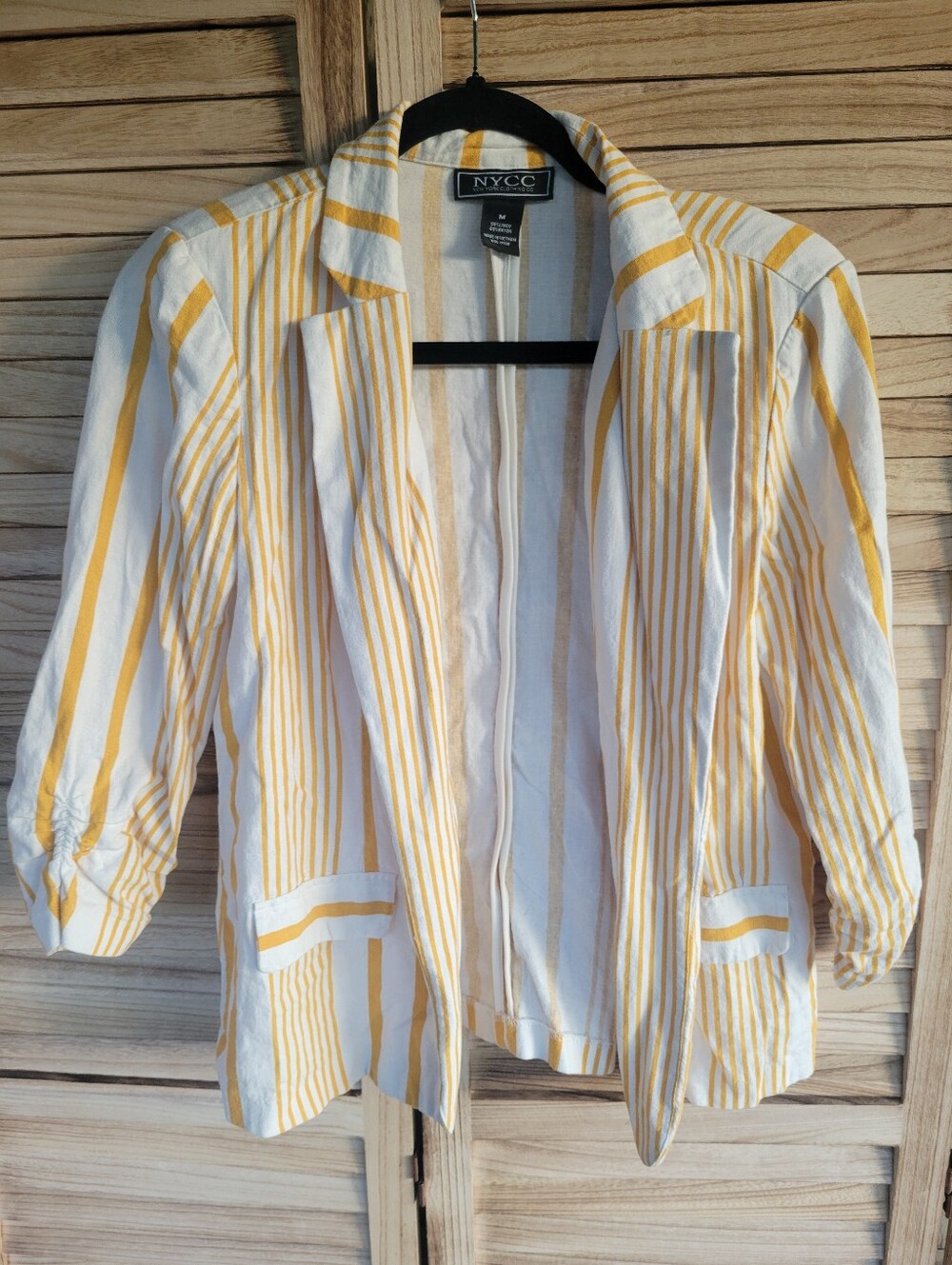 New York Clothing Co Medium Blazer Vintage Yellow Striped Linen Professional